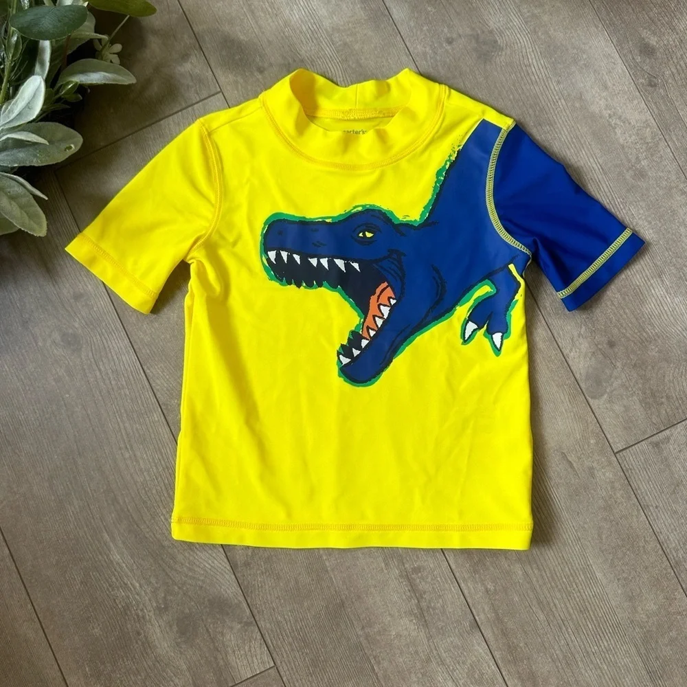 Carter’s Toddler Boy Vibrant Dinosaur Swim Rash-guard Graphic T-Shirt Size 3T